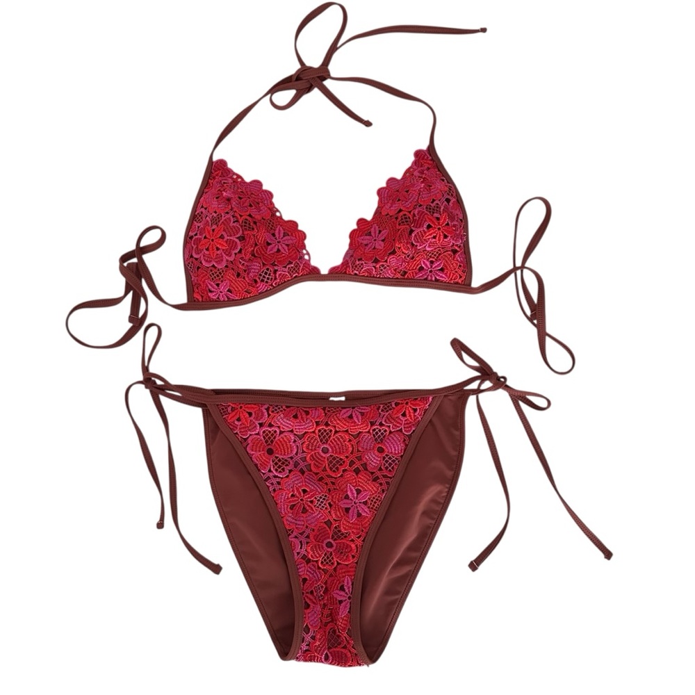 Victoria’s Secret Pink & Red Floral Lace Bikini XS/M